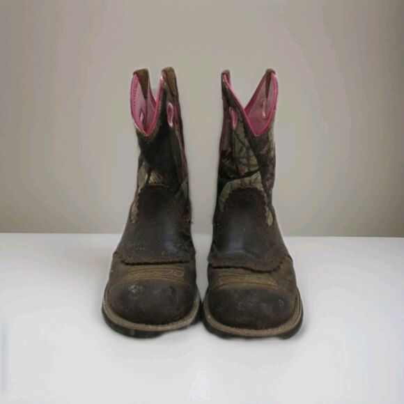 Ariat Western Boots Pink Camo Leather Square Toe Womens Size 8.5 Cowboy Fatbaby - Picture 2 of 7